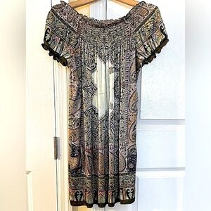 Pookie & Sebastian SILK tunic / dress; on or off the shoulder; gorgeous pattern